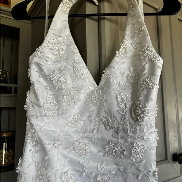 david's bridal embroidered dress As Is High Neck Lace Applique Tulle Wedding Dress